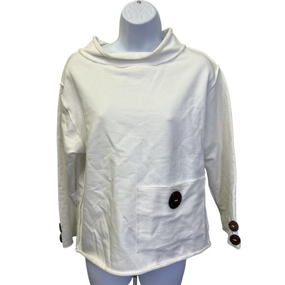 Neon Buddha Sweaters - 🤍 Neon Buddha US S Womens Ivory Cowl Neck Pullover Sweatshirt Button Cuffs